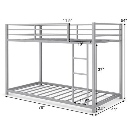 Dreamade Metal Bunk Bed Twin Over Twin, Low Profile Bunk Bed Frame with Ladder & Full Length Guardrail