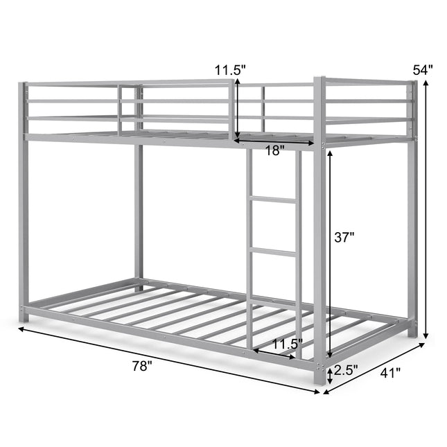 Dreamade Metal Bunk Bed Twin Over Twin, Low Profile Bunk Bed Frame with Ladder & Full Length Guardrail