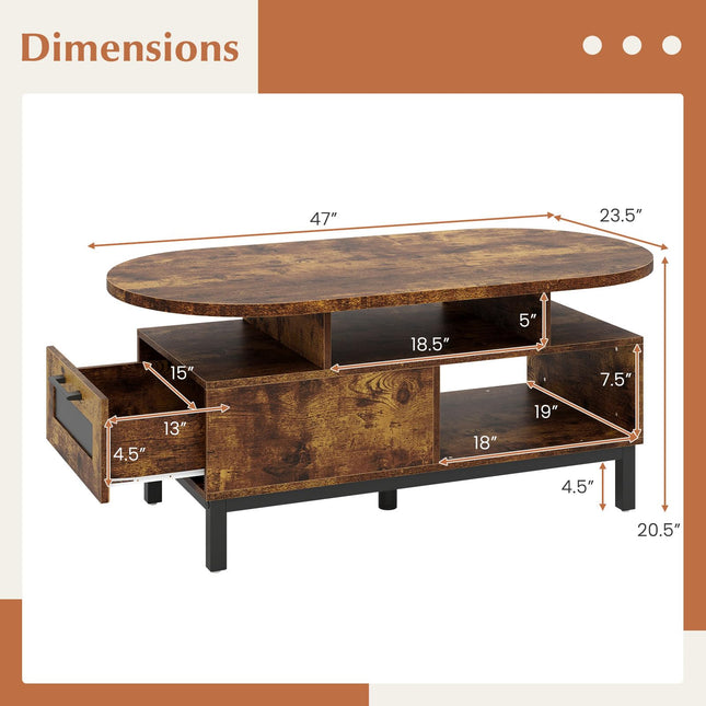 Dreamade 47" Oval Coffee Table Cocktail Accent Center Table with Storage
