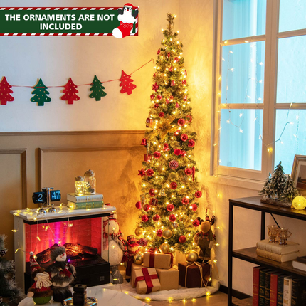 Dreamade 7ft Pre-Lit Half-Shape Christmas Tree, Artificial Xmas Tree W/ 403 Branch Tips - DreamadeUS