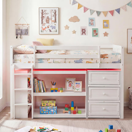 Dreamade Loft Bed Twin Size with LED Lights