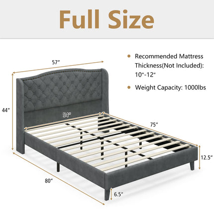 Dreamade Queen/Full Size Velvet Upholstered Bed Frame