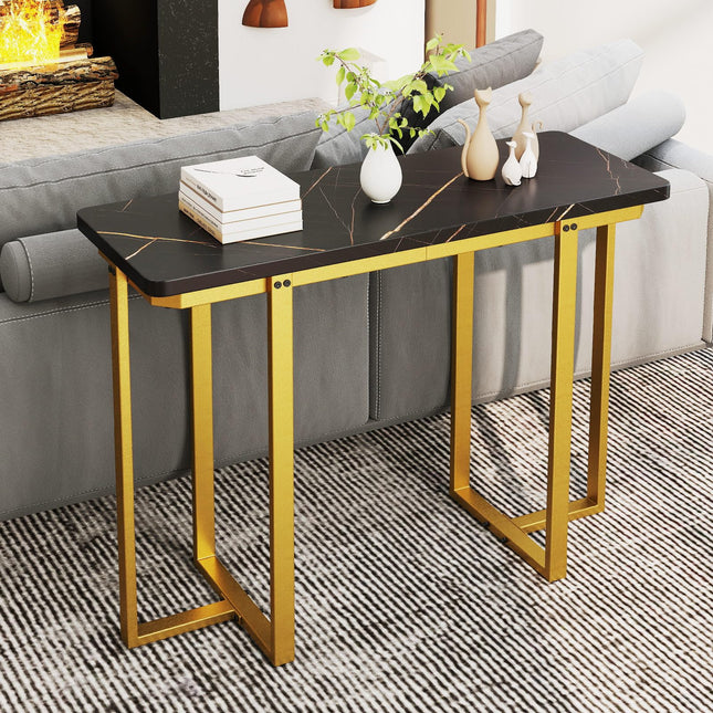 Dreamade Console Table 42" Modern Faux Marble Foyer Table with Geometric Metal Frame