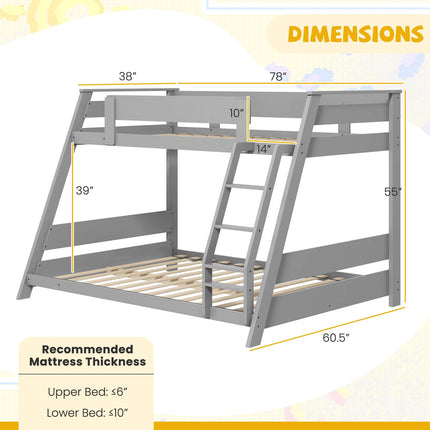 Dreamade Wood Bunk Beds Twin Over Full Size, Solid Wood Floor Low Bunk Bed w/Removable Ladder
