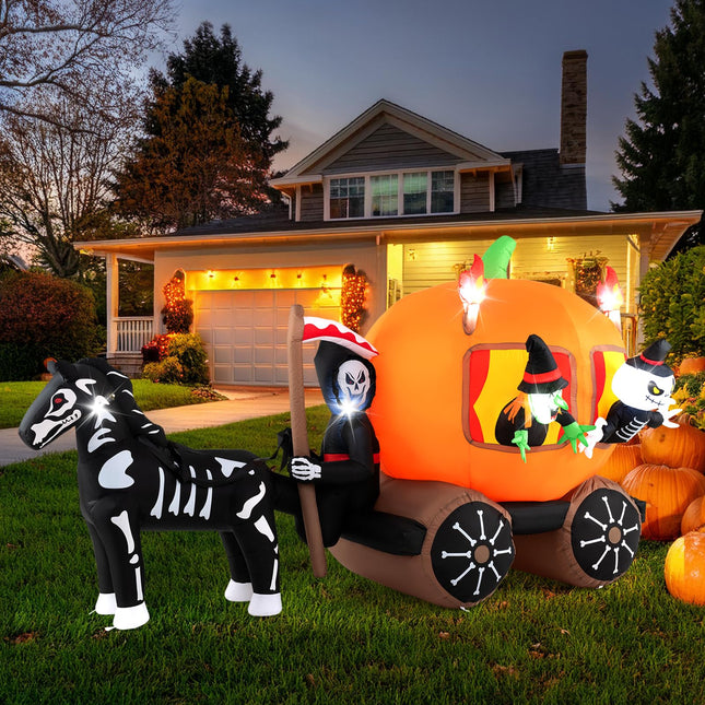 DREAMADE 10.2 FT Long LED Lighted Halloween Inflatable Carriage
