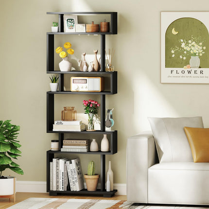 Dreamade 6-Tier Geometric Bookcase Set of 1/2 64" Tall S-Shaped Bookshelf