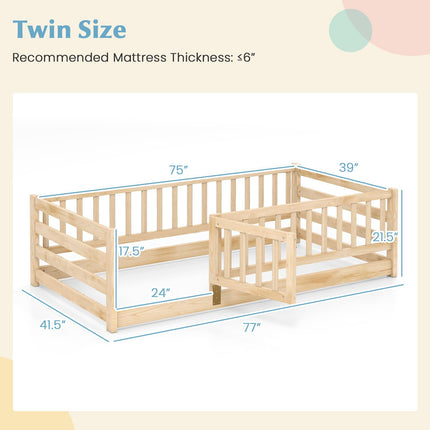 Dreamade Twin Floor Bed with High Fence & Door