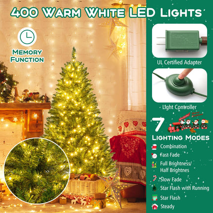 Dreamade Pre-Lit Artificial Christmas Tree with 7 Lighting Modes & Folding Metal Stand