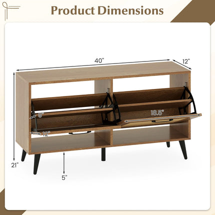 Dreamade Rattan Shoe Cabinet with 2 Flip Drawers