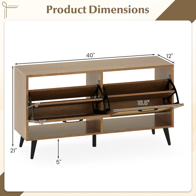 Dreamade Rattan Shoe Cabinet with 2 Flip Drawers