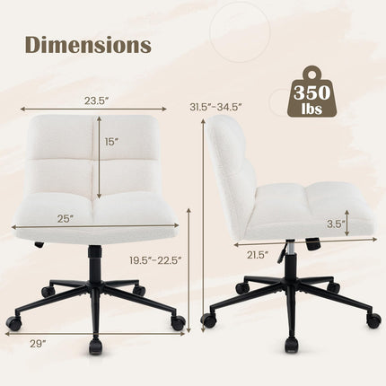 Dreamade Criss Cross Chair with Wheels, Faux Fur Cross Legged Office Chair, Armless Wide Desk Chair