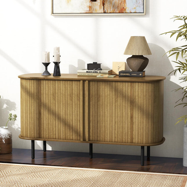 Dreamade Kitchen Storage Cabinet, 47” Buffet Cabinet with Storage, Wooden Sideboard w/ 2 Sliding Tambour Doors