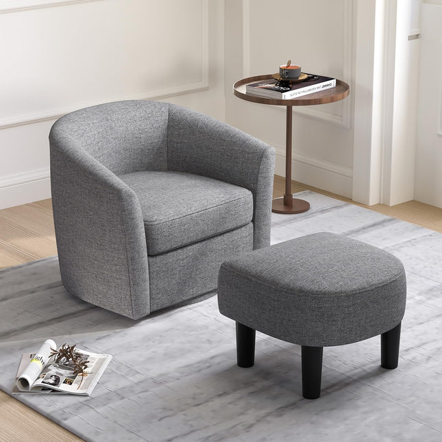 Dreamade Swivel Accent Chair with Ottoman, Modern Barrel Club Chair w/Footrest