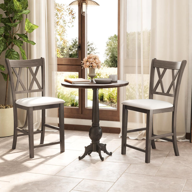Dreamade Wood Bar Stools Set of 2/4, 24" Counter Height Bar Stools w/Cross Back & Linen Fabric Upholstered Seat