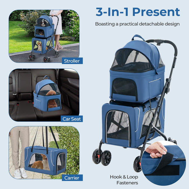 Dreamade Double Dog Stroller - Pet Stroller for 2 Dogs