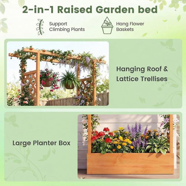 Dreamade Wooden Raised Garden Bed with Trellis & Hanging Roof