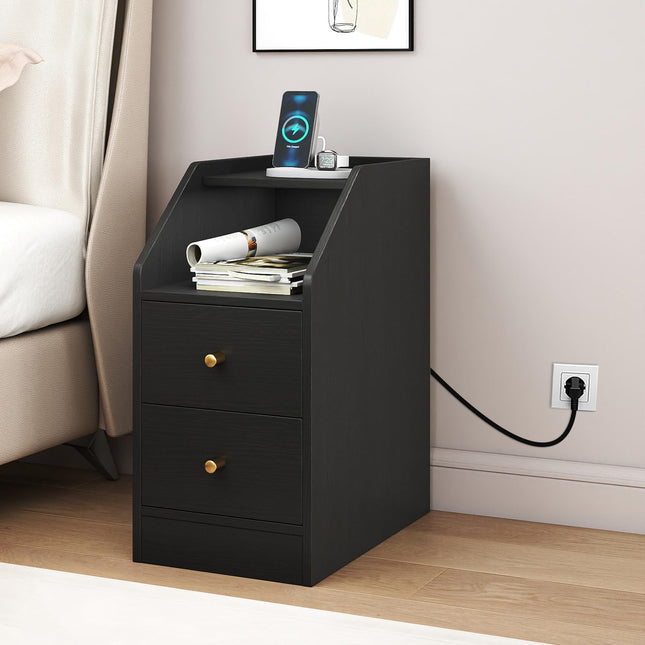 Dreamade Side End Table with Charging Station Sofa Couch Table with Shelf Drawers