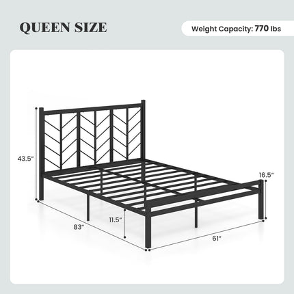 Dreamade Queen/Full/Twin Size Bed Frames with Vintage Headboard, Metal Mattress Foundation for Storage