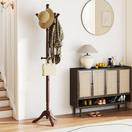 Dreamade Solid Wood Coat Rack Freestanding Hall Tree with 3 Adjustable Heights and 11 Hooks