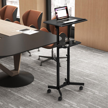Dreamade Mobile Laptop Podium, Height Adjustable Standing Desk with Storage Tray