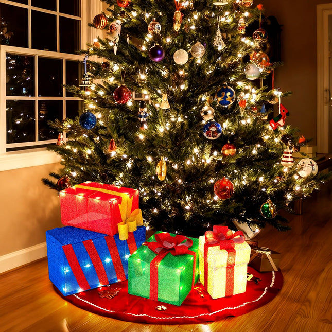 Dreamade Christmas Lighted Gift Boxes Set of 4 | Light Up Present Boxes with Colorful Bows