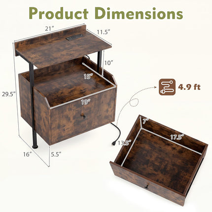 Dreamade Nightstand w/Charging Station & LED Light (1/2)