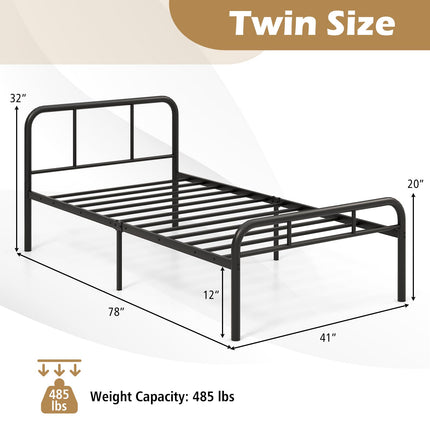 Dreamade Twin Size Bed Frame, Modern Metal Platform Bed with Headboard and Footboard, Heavy Duty Steel Slat Support Mattress Foundation