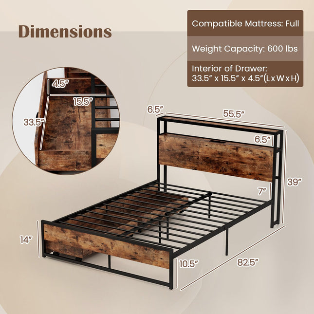 Dreamade Queen/Full Size Bed Frame with 2-Tier Storage Headboard