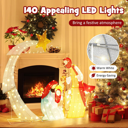 Dreamade 5 FT Christmas Nativity Set, Pre-Lit Nativity Scene w/ 140 Warm White LED Lights