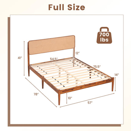 Dreamade Wooden Bed Frame Full/Twin/Queen Size with Rattan Headboard