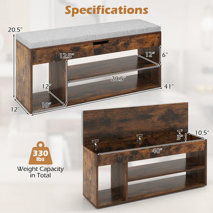 Dreamade 3 Tier Shoe Rack Organizer with Flip Top Storage and Padded Seat Cushion