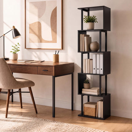 Dreamade 5-Tier S-Shaped Wood Bookcase w/Metal Frame (1/2)