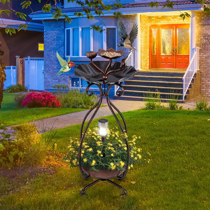 Dreamade Bird Bath with Planter - Solar Lighted Bird Bath for Outside with Bird Feeder