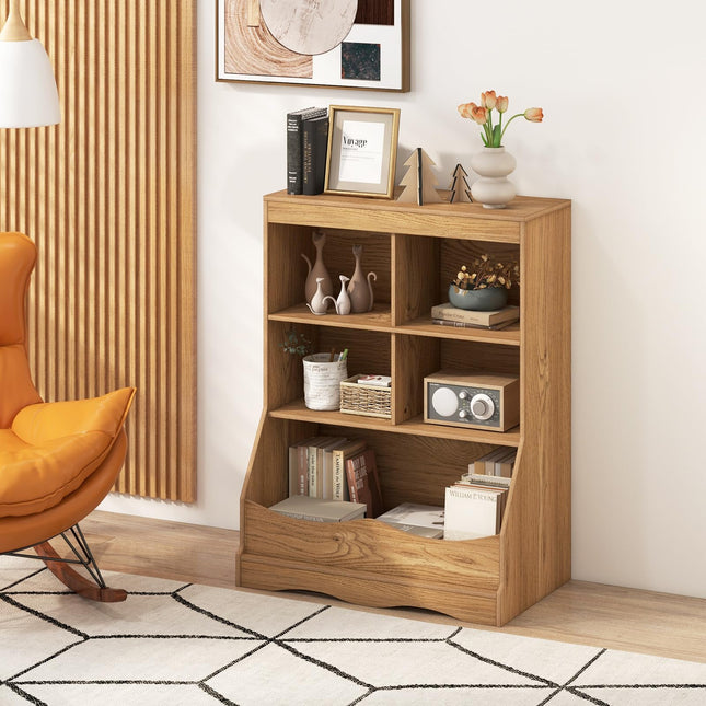 Dreamade Storage Cabinet, Small Bookshelf, Short Bookcase with 4 Open Storage Cube & Bottom Compartment