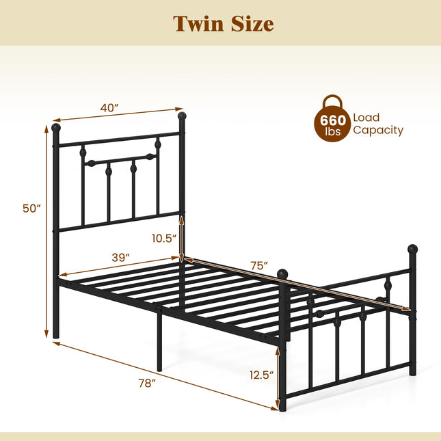 Dreamade Twin Bed Frames with Headboard and Footboard, Victorian Style Twin Platform Bed