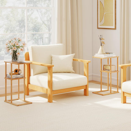 Dreamade Side Table Set of 2 with Storage Shelves and Bamboo Construction