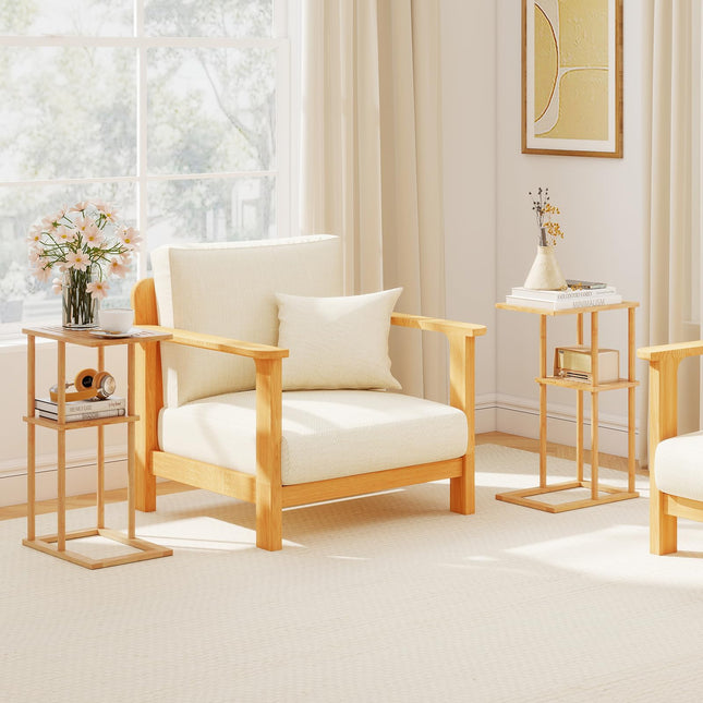 Dreamade Side Table Set of 2 with Storage Shelves and Bamboo Construction