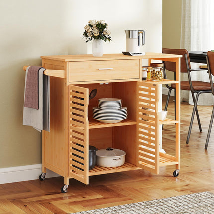 Dreamade Bamboo Kitchen Island Cart with Drawer and Storage Cabinet