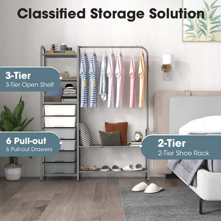 Dreamade Free Standing Closet Organizer, Heavy Duty Garment Rack with 6 Removable Drawers (Grey)