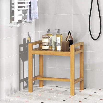 Dreamade Teak Wood Shower Bench - 20" Waterproof Shower Stool with Handles and Slatted Seat for Inside Shower