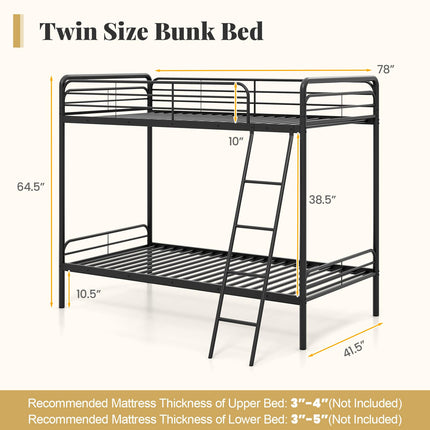 Dreamade Metal Bunk Bed Twin Over Twin, Heavy Duty Twin Bunk Beds with Inclined Ladder & Safety Guardrails