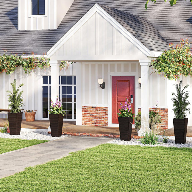 Dreamade Set of 2 Outdoor Wicker Flower Pot 30 Inch Tall Planters with Drainage System PE Rattan Flower Pots