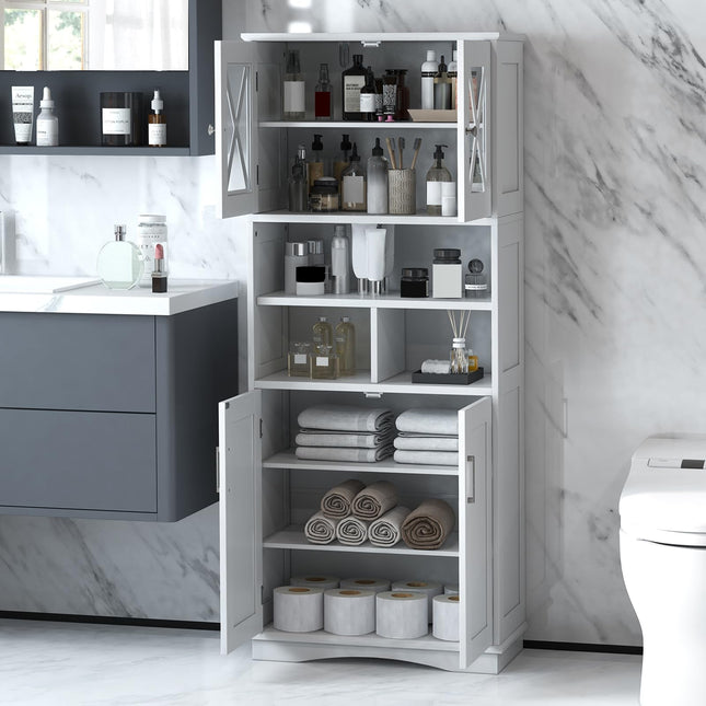 Dreamade 57" Tall Bathroom Cabinet, Storage Cabinet with Acrylic Doors & Adjustable Shelves