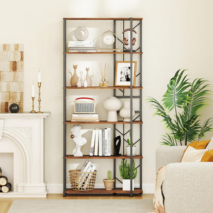Dreamade 6-Tier Bookshelf Modern Geometric Bookcase with Heavy-Duty Metal Frame