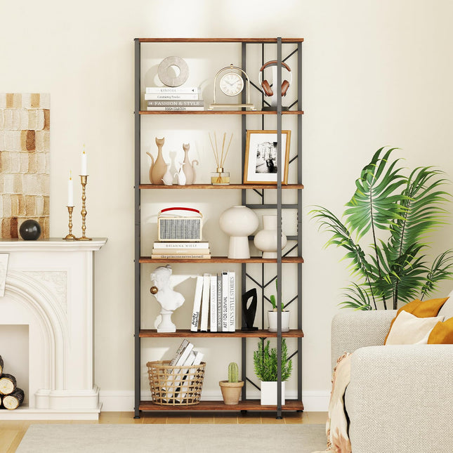 Dreamade 6-Tier Bookshelf Modern Geometric Bookcase with Heavy-Duty Metal Frame