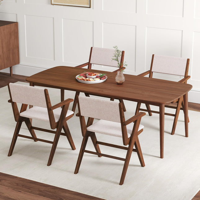Dreamade Wooden Dining Chairs Set, Linen Fabric Upholstered Kitchen Chairs w/Armrests, Rubber Wood Frame