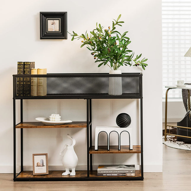 Dreamade Hallway Table for Entryway - 4-Tier Console Table for Entryway with Wire Basket