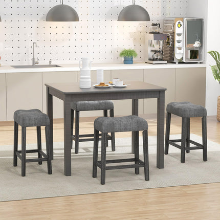 Dreamade 24" Bar Stools, Backless Counter Height Saddle Bar Stools w/Padded Seat, Solid Rubber Wood Legs