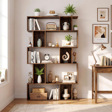 Dreamade Geometric Bookshelf 5-Tier Bookcase with Open Shelves and Closed-back Cubes