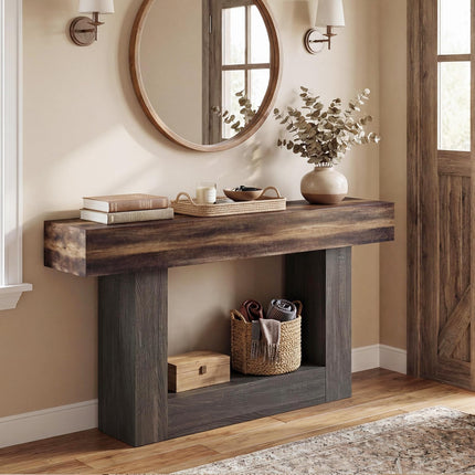 Dreamade 63" Farmhouse Console Table | 2-Tier Narrow Entryway Table with Storage Shelf
